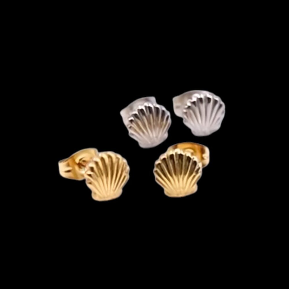 18kt Yellow Gold Plated or Sterling Silver Plated Shell Studs Earrings
